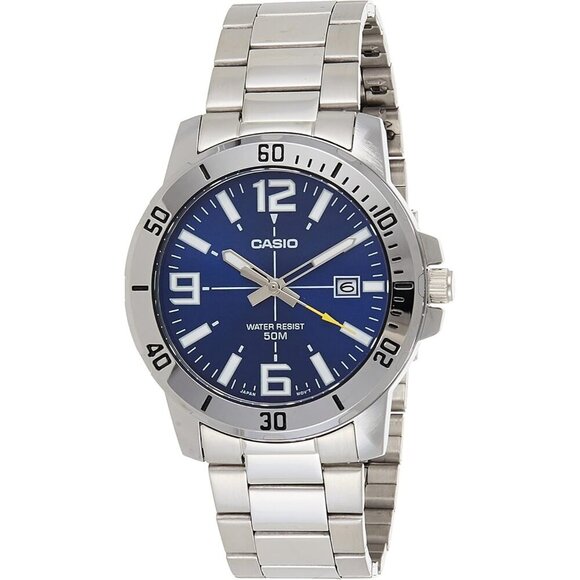 Casio Men's Diver Style Stainless Steel Watch, Blue Dial, Quartz, Model MTPVD01D - Picture 1 of 4